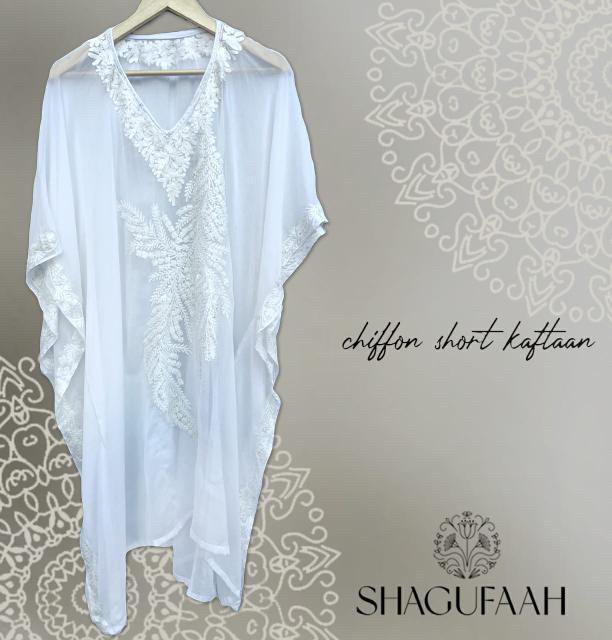 Vibrant Short White Chiffon Kaftan