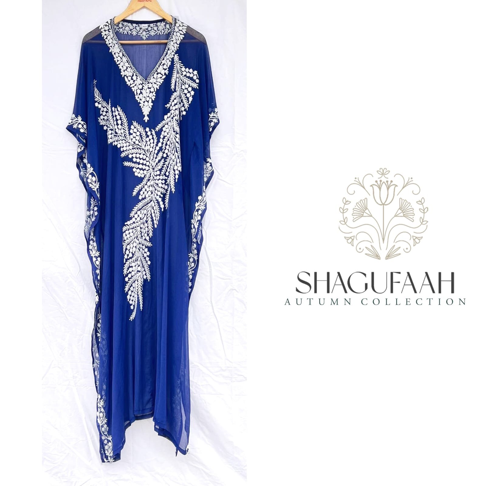 long blue chiffon kaftan dress