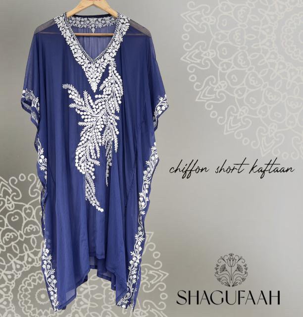 Vibrant Short Blue Chiffon Kaftan