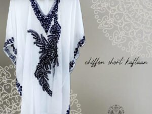 black and white chiffon kaftan dress