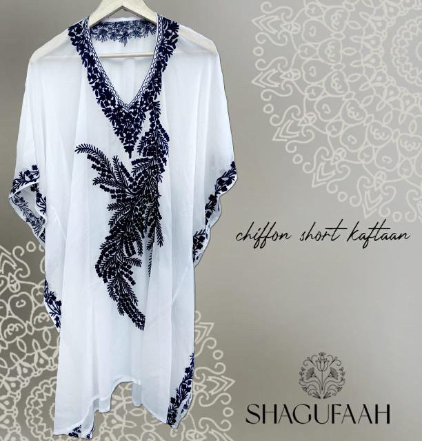 black and white chiffon kaftan dress