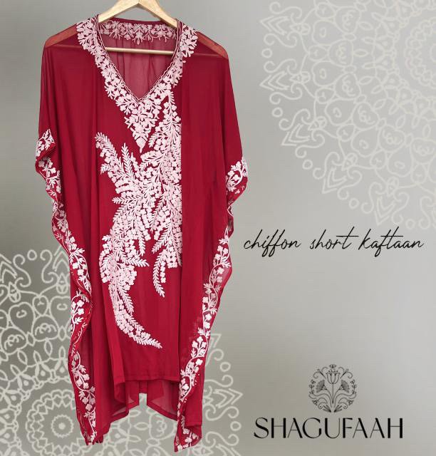 Vibrant Short Red Chiffon Kaftan