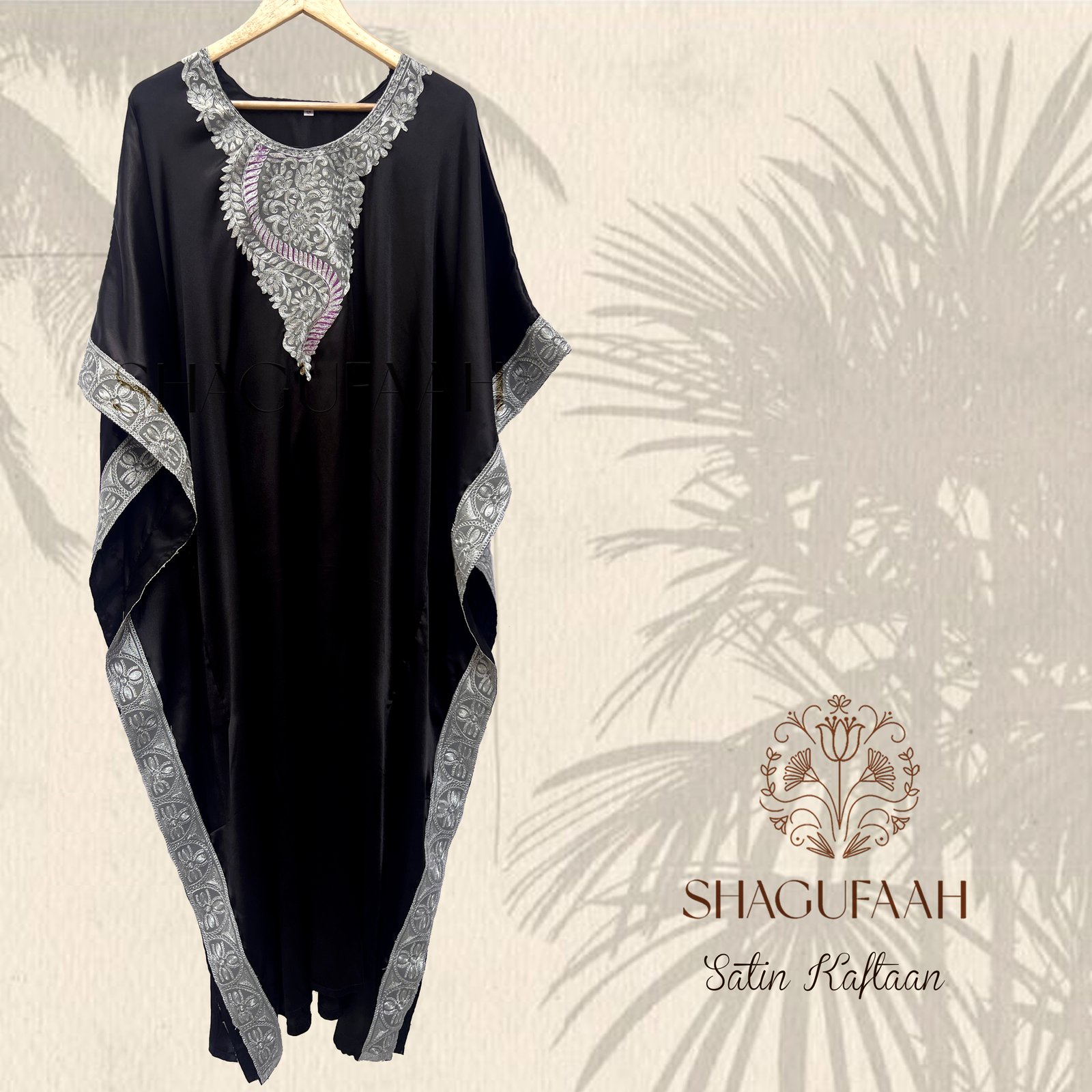 Silver Satin Kaftan Dress