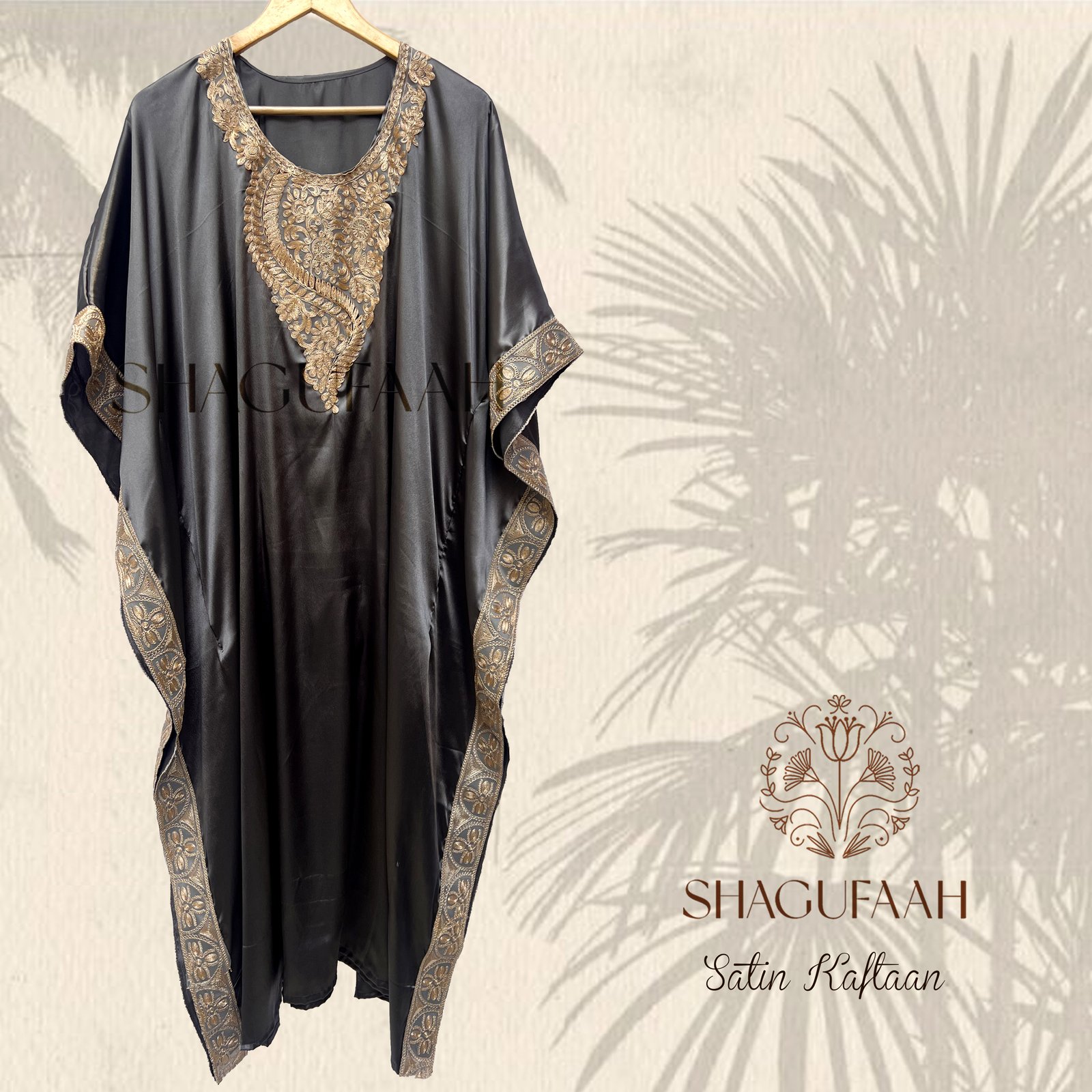 Silver Satin Kaftan Dress