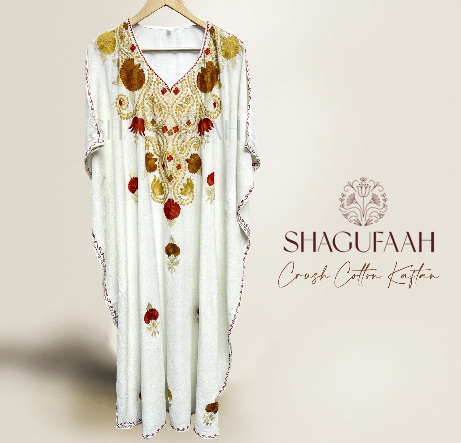 brown white crsuh cotton kaftan dress