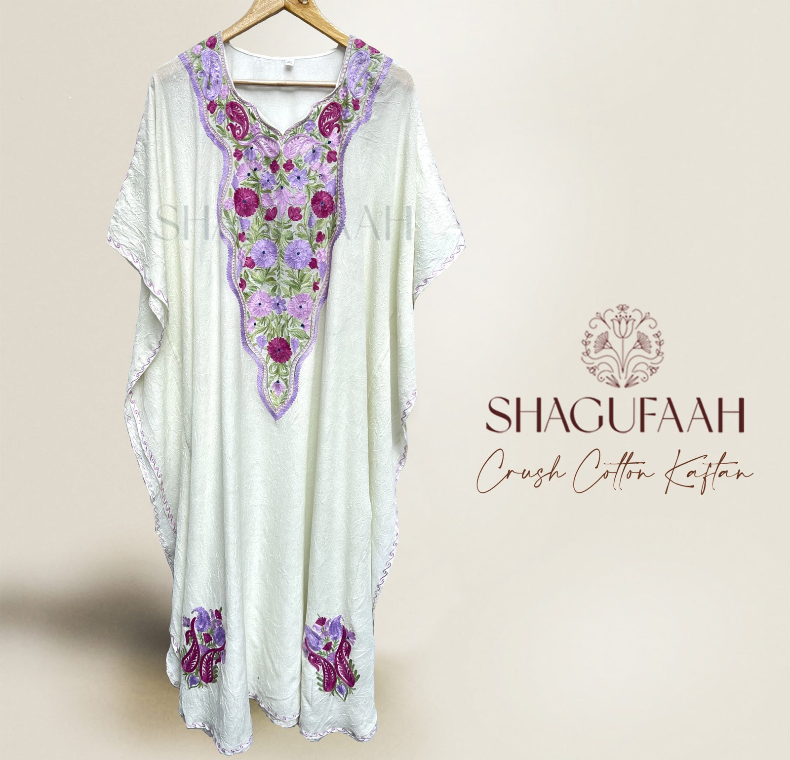 purple white crush cotton kaftan dress