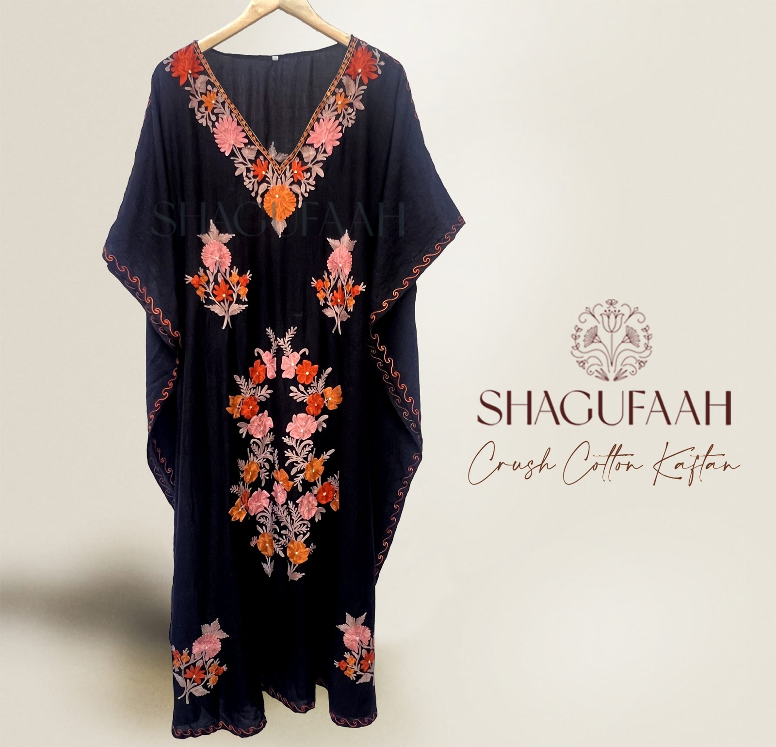 black crush cotton kaftan dress