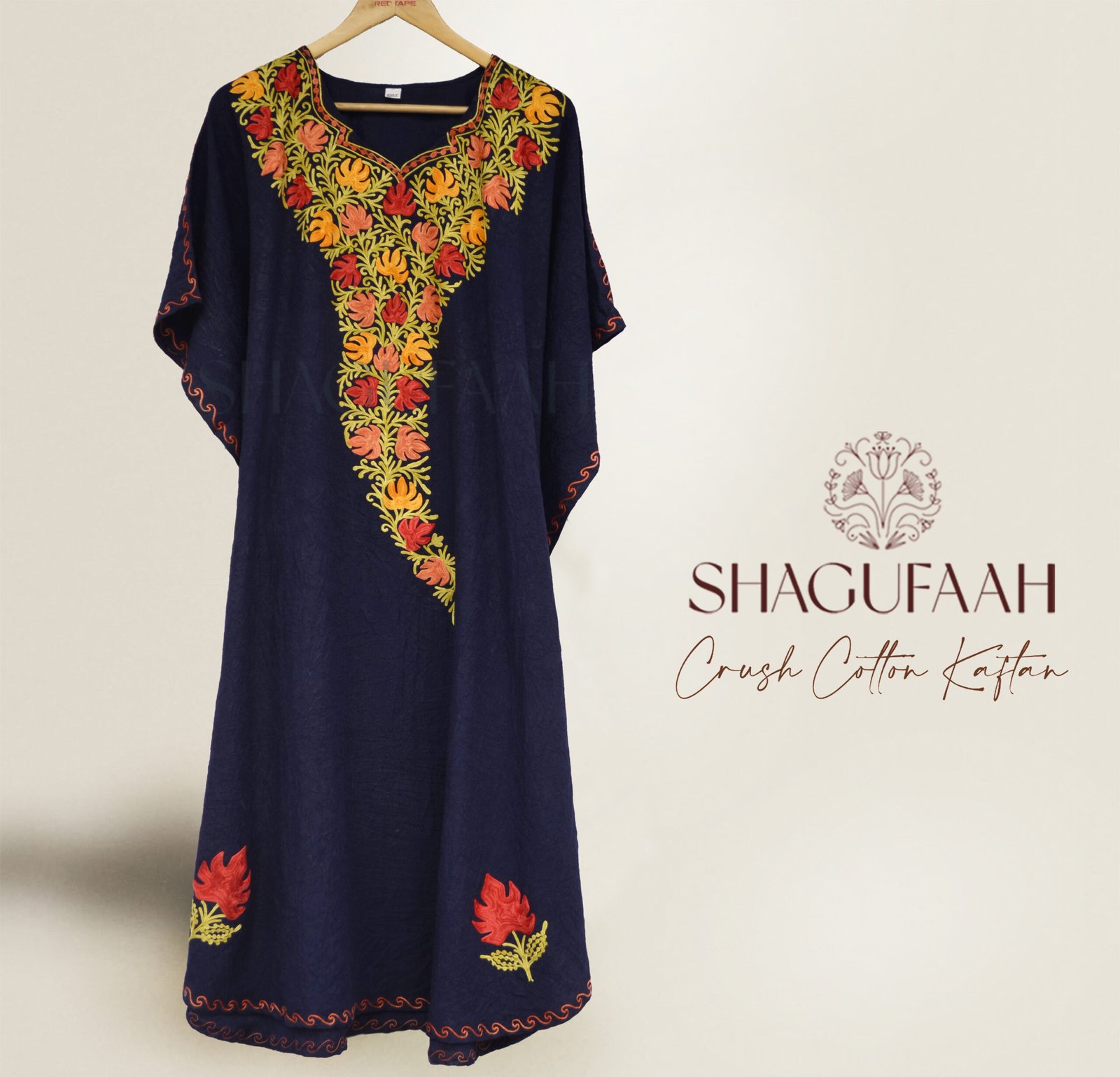 dark blue crush cotton kaftan dress