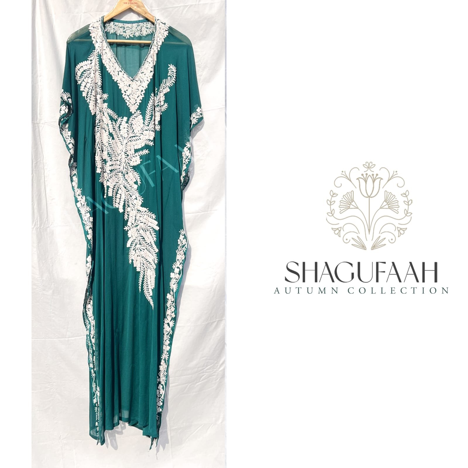 Long Green Chiffon Kaftan Dress