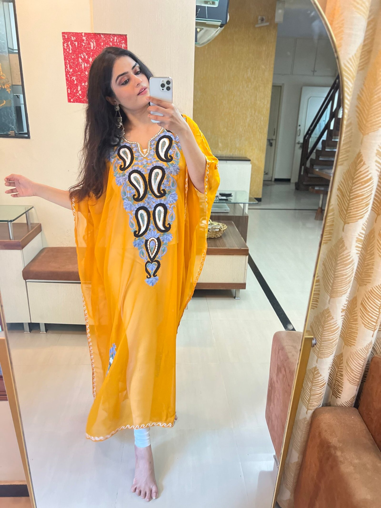 Yellow Georgette Kaftan Dress - Image 3