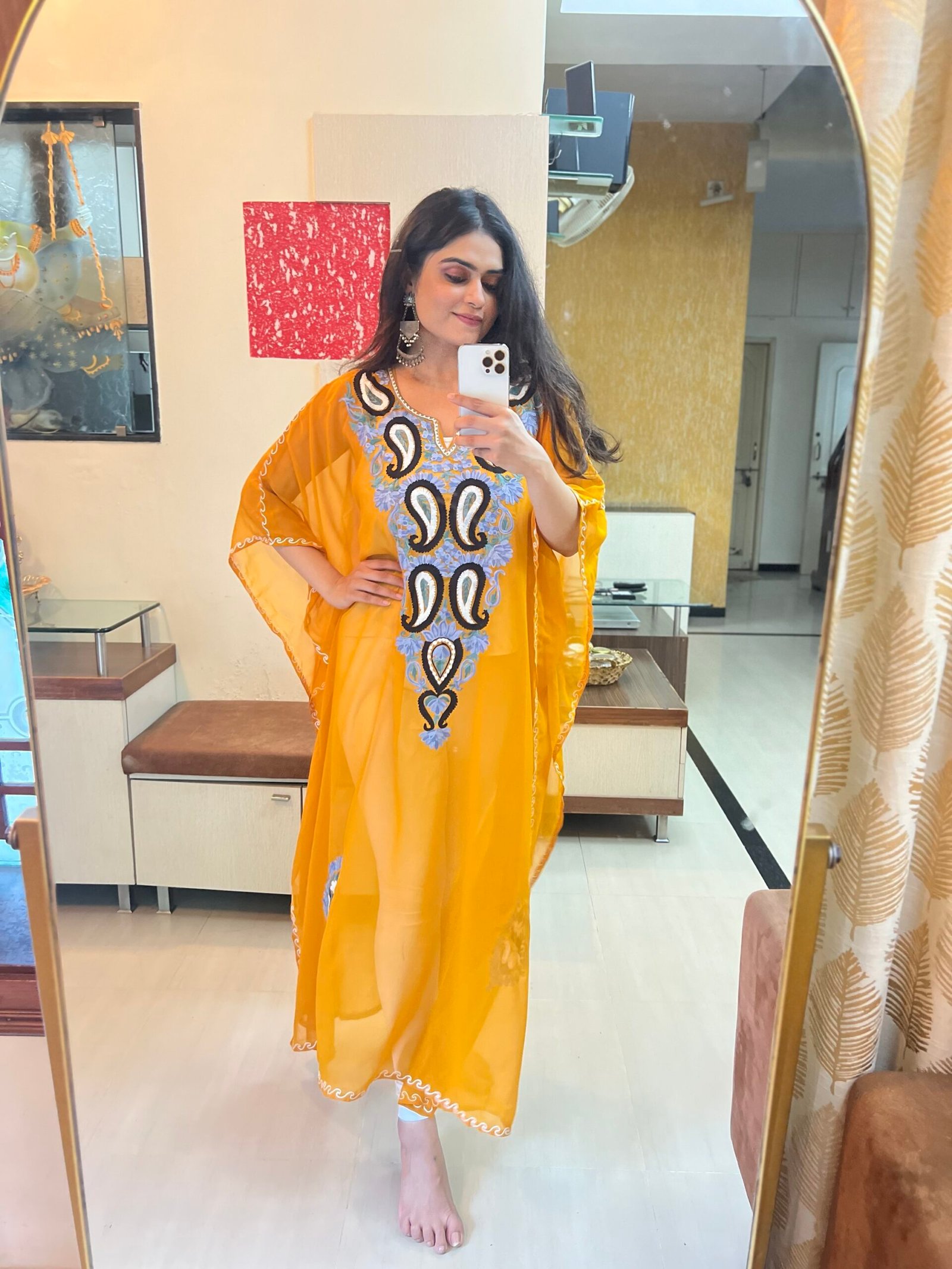 Yellow Georgette Kaftan Dress - Image 4