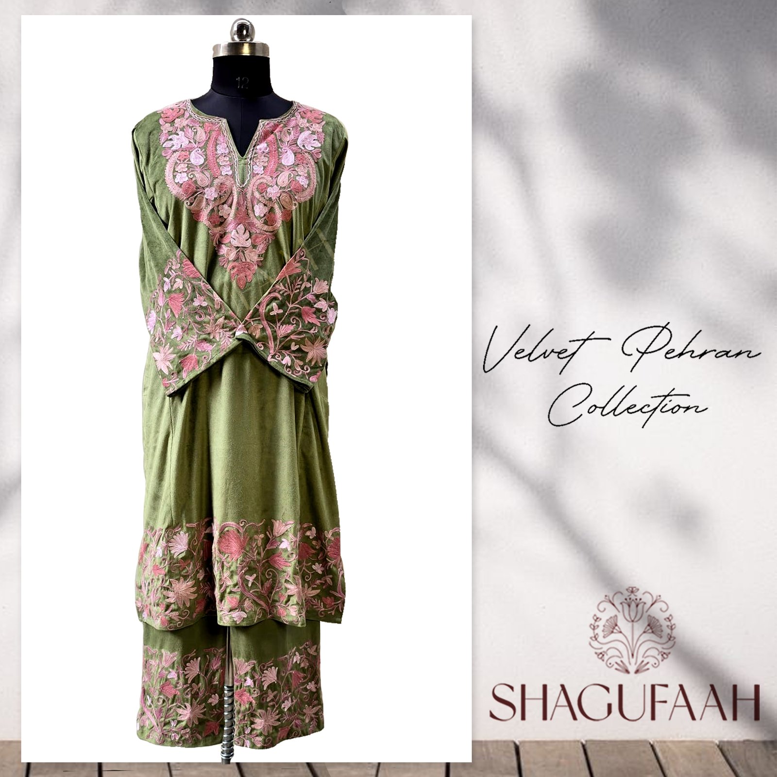 Green Velvet Pheran Co-Ords