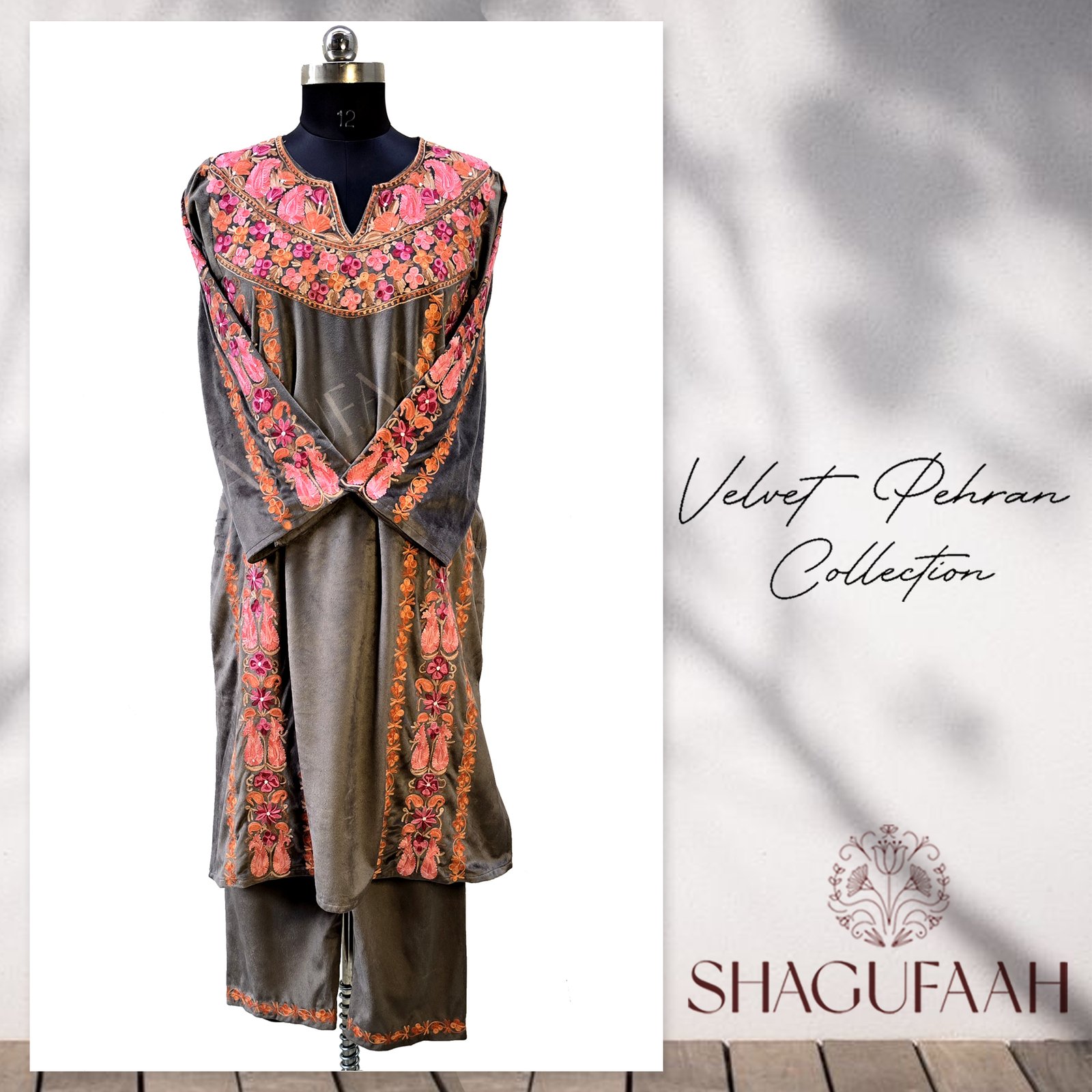 Brown Velvet Pheran Co-ords