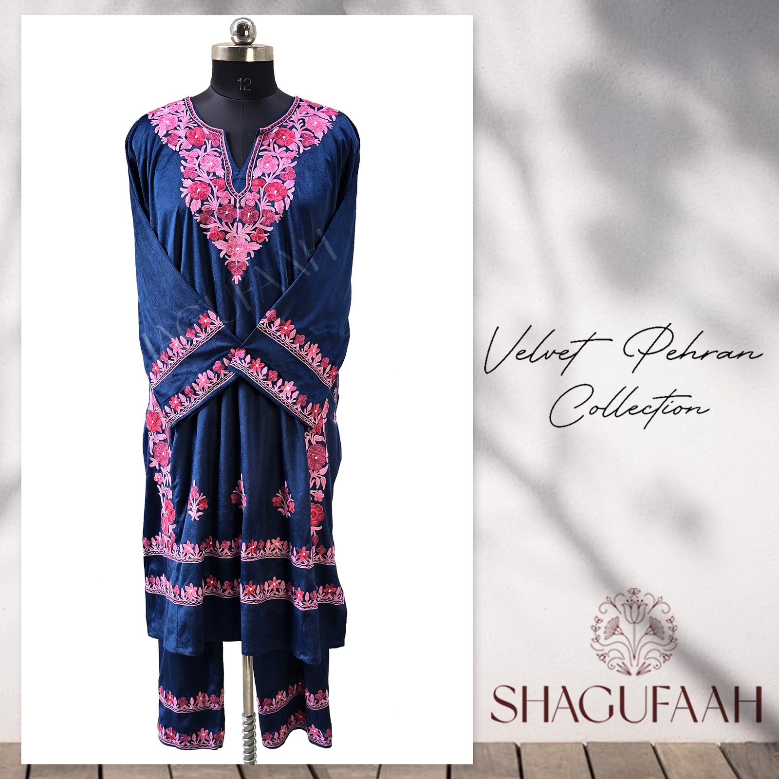 Blue Velvet Pheran Co-ords