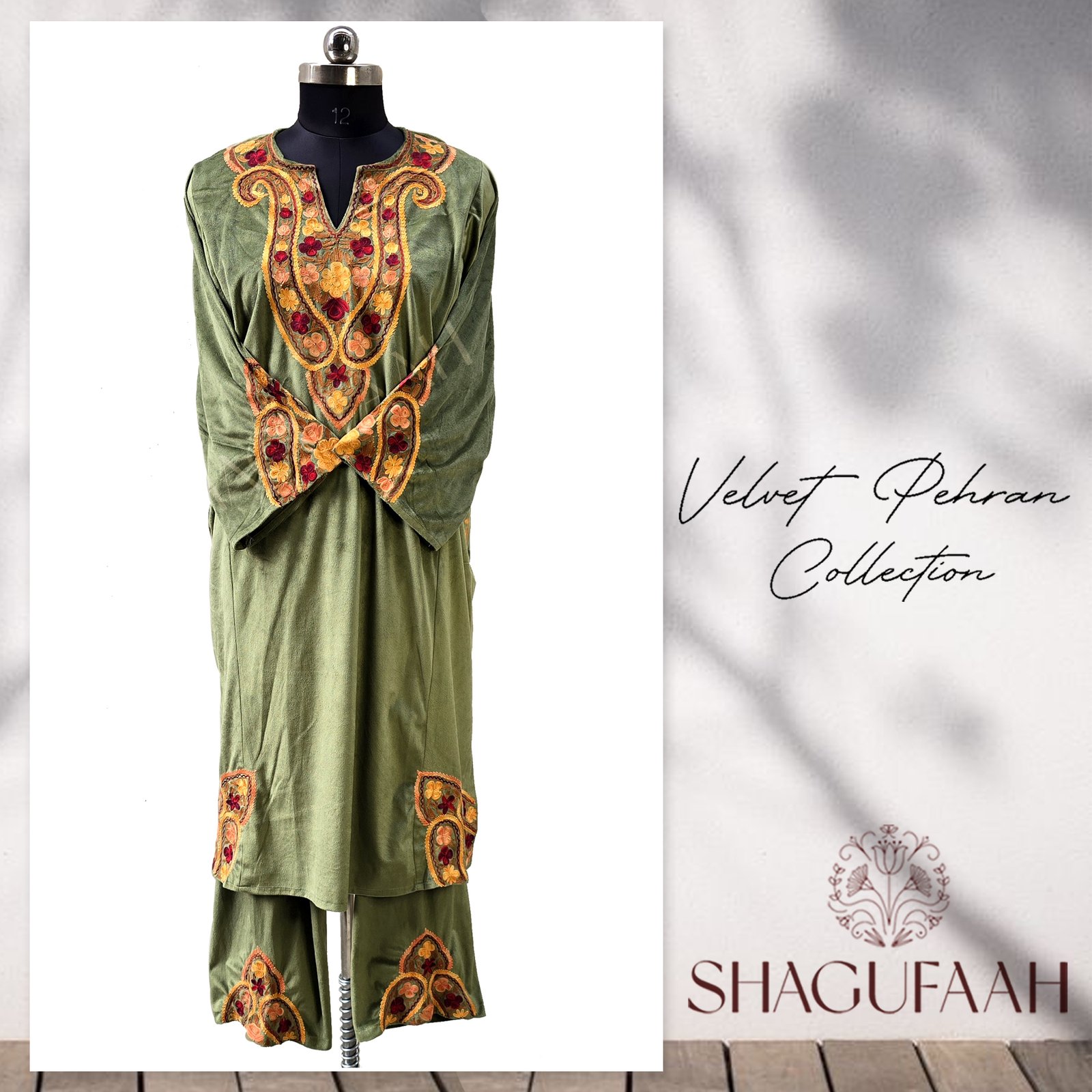 Green Velvet Pheran Co-Ords